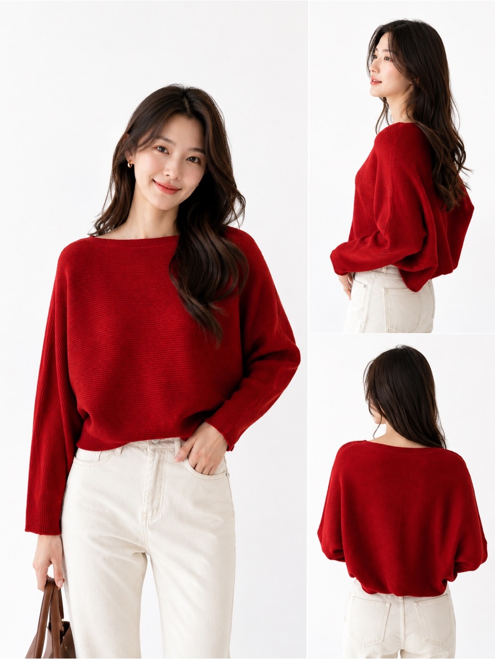 Women's Red Oversized Boatneck Sweater